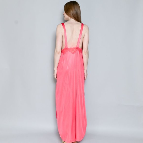 698. VINTAGE Maidenform Pink Lace Trim Maxi Gown NWT M - Picture 4 of 7